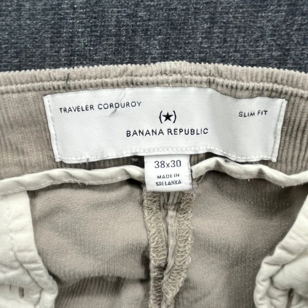 Banana Republic Traveler Corduroy Pants Mens 38x30 Tan Cotton Slim Fit Trousers